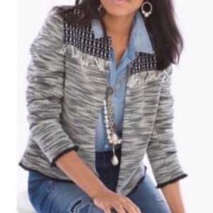 Chicos gray tweed frayed open front jacket cool size 16